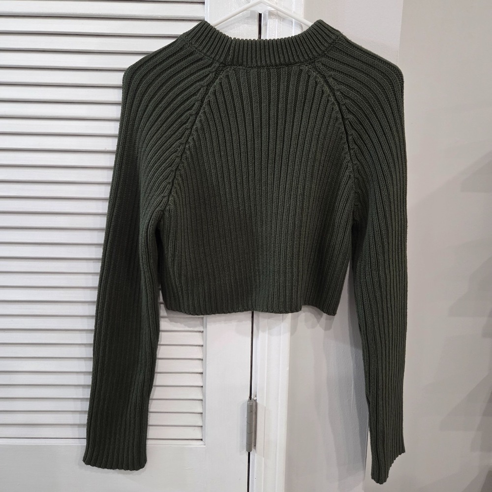 Zara Women's Ribbed Knit Sweater in Olive Green Size MEDIUM crop